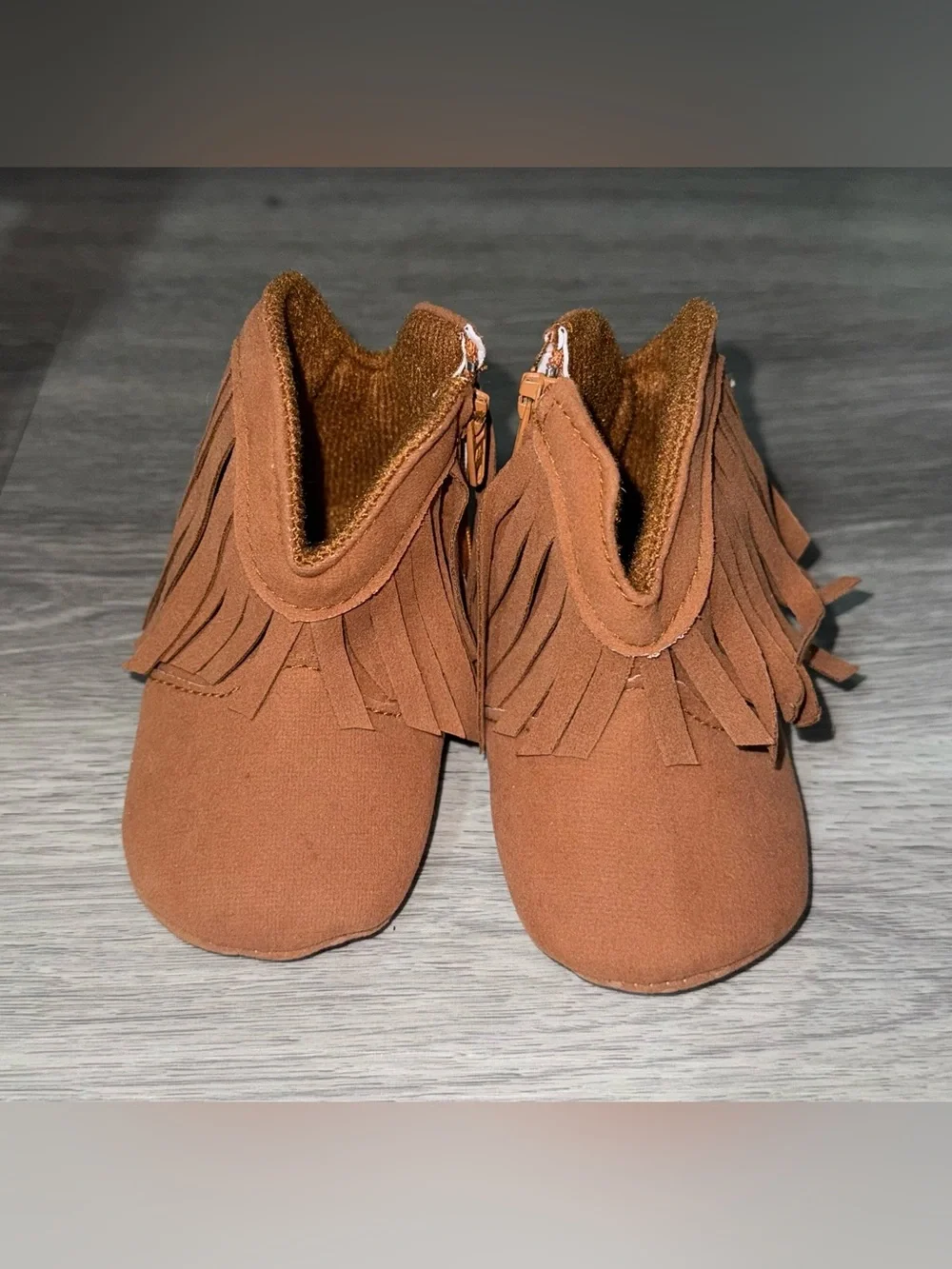 Camel Brown Fringe Infant Cowboy Boots Newborn Size 0-6 Months